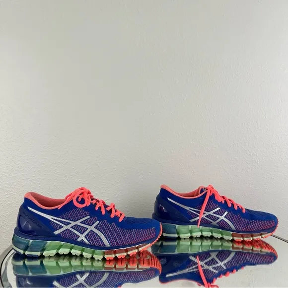 ASICS Womens Blue White Flash Coral Gel-Quantum 360 Sport Running Sneaker Shoes