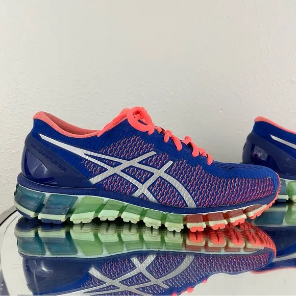ASICS Womens Blue White Flash Coral Gel-Quantum 360 Sport Running Sneaker Shoes