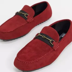 ASOS DESIGN driving shoes in red faux suede