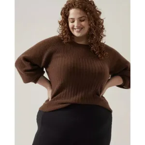 ATHLETA Layover Sweater Plus Sz 3X Mahogany NWT$149 MERINO WOOL Puff Sleve Soft