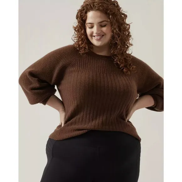 ATHLETA Layover Sweater Plus Sz 3X Mahogany NWT$149 MERINO WOOL Puff Sleve Soft