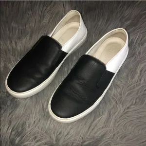 Authentic Chanel Bicolor Slip-On Shoes Sneakers Black/White