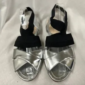 Authentic Prada Leather Shoes Sandals Silver USA 10M 41 EU Party Cruise Beach