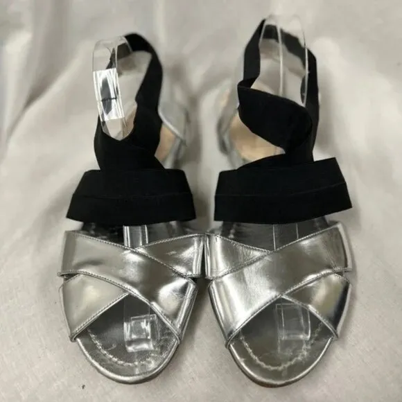 Authentic Prada Leather Shoes Sandals Silver USA 10M 41 EU Party Cruise Beach