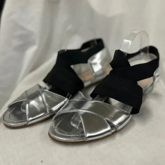 Authentic Prada Leather Shoes Sandals Silver USA 10M 41 EU Party Cruise Beach
