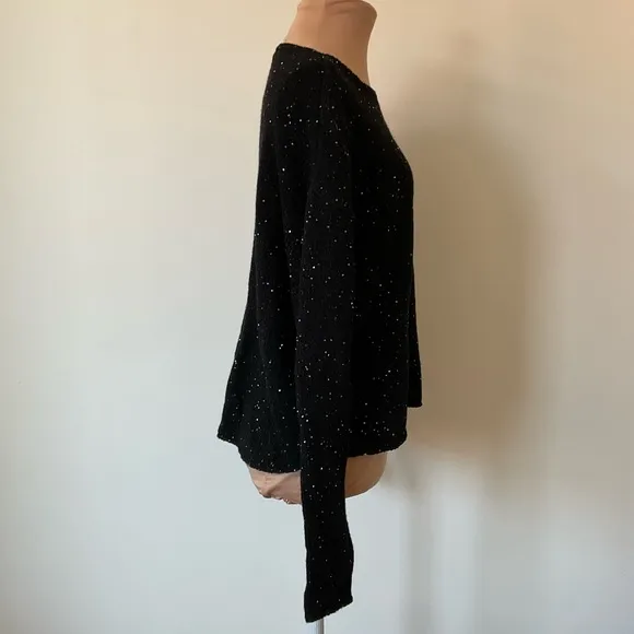 Autumn Cashmere Sequin Rugby Black Boatneck Hi Low Pullover Sweater NWT Size M