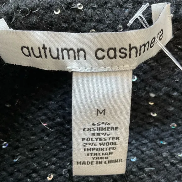 Autumn Cashmere Sequin Rugby Black Boatneck Hi Low Pullover Sweater NWT Size M