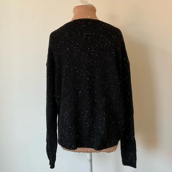 Autumn Cashmere Sequin Rugby Black Boatneck Hi Low Pullover Sweater NWT Size M
