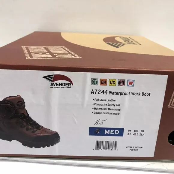 Avenger Men’s Brown Leather Waterproof Work Boots Size 8.5M