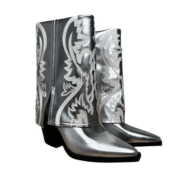 Azalea Wang Esperanza Silver Western Bootie NWT Size 7