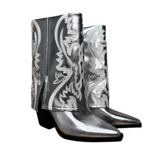 Azalea Wang Esperanza Silver Western Bootie NWT Size 7