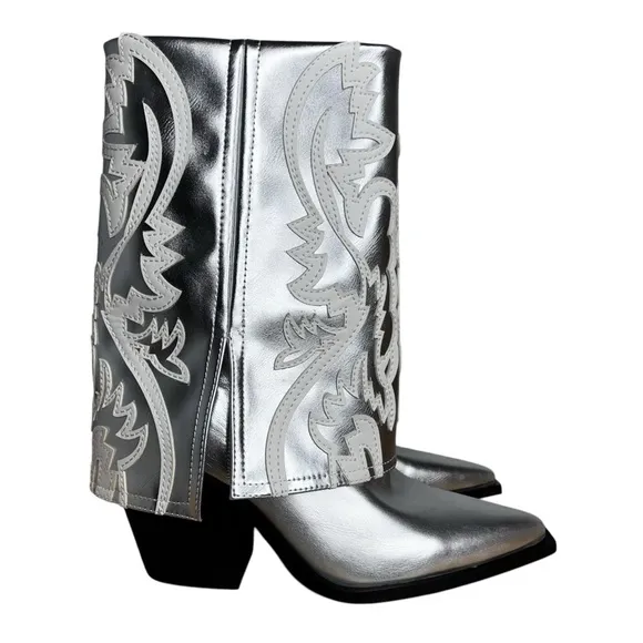 Azalea Wang Esperanza Silver Western Bootie NWT Size 7