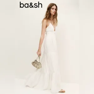 BA&amp;SH Wasta white (Blanc) Pleated Satin Plissé Maxi Dressl size 0 new with tags