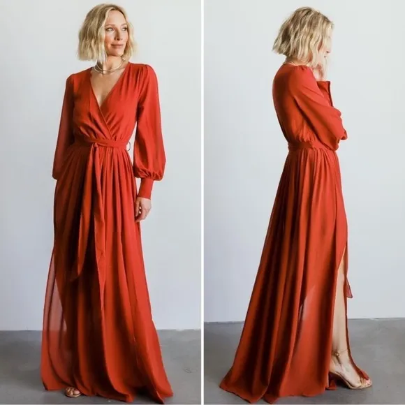 Baltic Born Celine Rust Faux Wrap Maxi Dress Bridesmaid Formal Wedding Guest