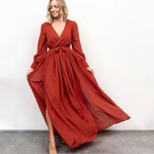 Baltic Born Celine Rust Faux Wrap Maxi Dress Bridesmaid Formal Wedding Guest