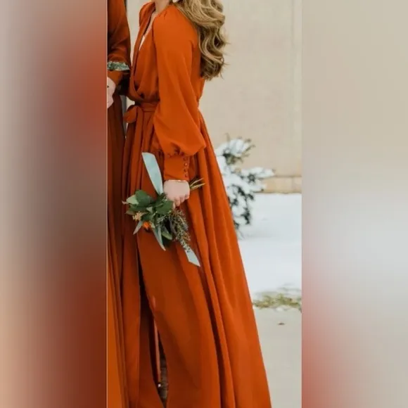 Baltic Born Celine Rust Faux Wrap Maxi Dress Bridesmaid Formal Wedding Guest