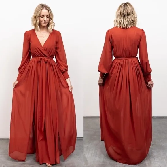 Baltic Born Celine Rust Faux Wrap Maxi Dress Bridesmaid Formal Wedding Guest