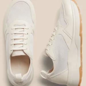 Banana Republic Cream Knit Sustainable Faux Leather Tennis Shoes Sneakers 7.5