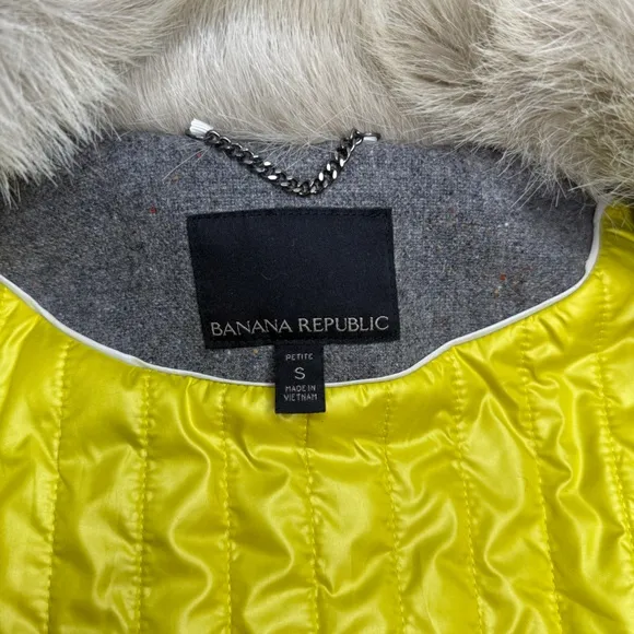 Banana Republic Plaid Moto Jacket Wool Blend Faux Fur Collar Bomber Sz Small P
