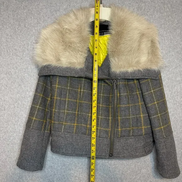 Banana Republic Plaid Moto Jacket Wool Blend Faux Fur Collar Bomber Sz Small P