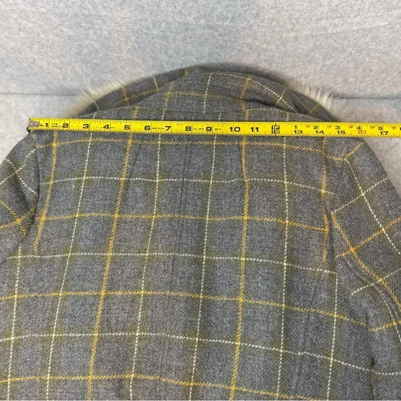 Banana Republic Plaid Moto Jacket Wool Blend Faux Fur Collar Bomber Sz Small P