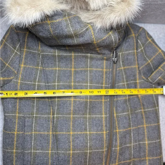 Banana Republic Plaid Moto Jacket Wool Blend Faux Fur Collar Bomber Sz Small P