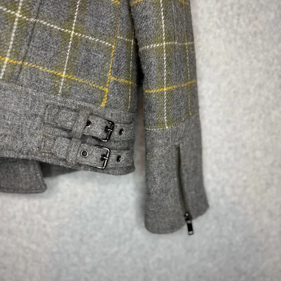 Banana Republic Plaid Moto Jacket Wool Blend Faux Fur Collar Bomber Sz Small P
