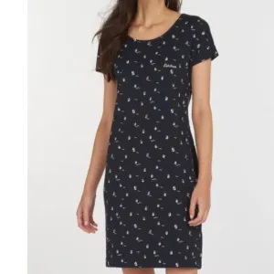 Barbour T Shirt Dress 6 Short Sleeve Cotton Blue Harewood Navy Boats Stretch