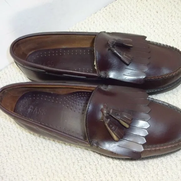 BASS Quimby Mens Size 10.5 M Burgundy Leather Kiltie Tassel Loafer Slip on Shoes