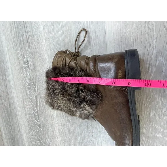 Bastien Women's 8 Brown Leather Shearling Lined Faux Fur Biker Ankle Bootie