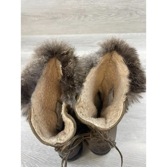 Bastien Women's 8 Brown Leather Shearling Lined Faux Fur Biker Ankle Bootie