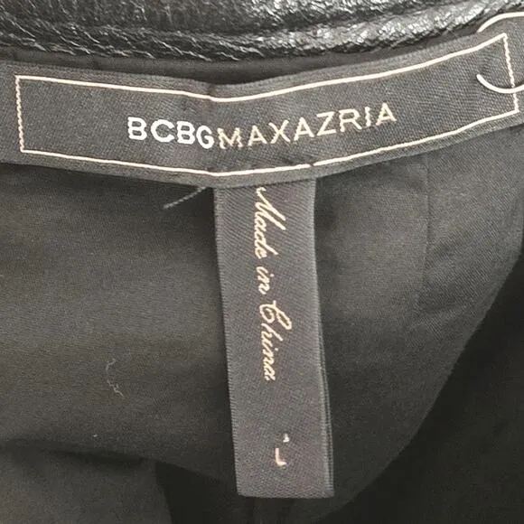 BCBGMaxAzria Women's Leather Skirt Black Lambskin Pleated Mini Size L Mid Rise