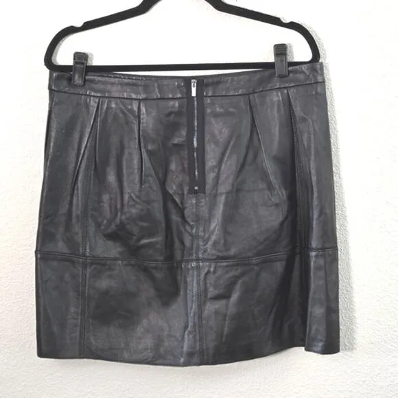 BCBGMaxAzria Women's Leather Skirt Black Lambskin Pleated Mini Size L Mid Rise