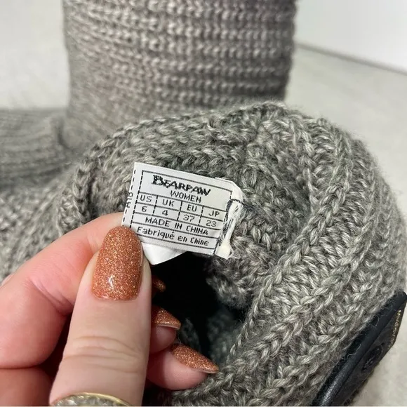 BearPaw Women’s Gray Knitted Tall Sweater Boots 6
