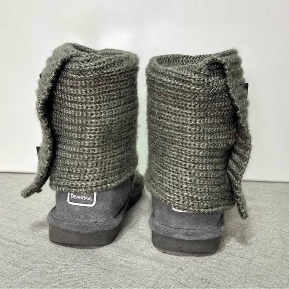 BearPaw Women’s Gray Knitted Tall Sweater Boots 6