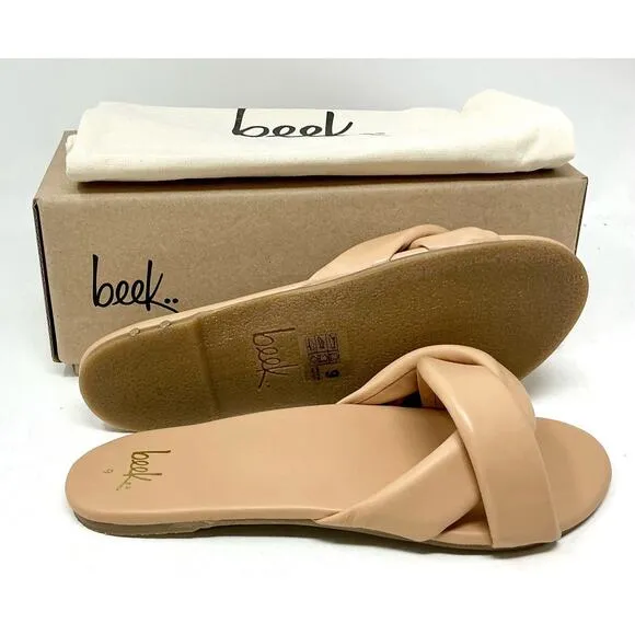 🆕Beek Twistybird Slide Leather Sandal Beach Nude Tan NIB Size 9