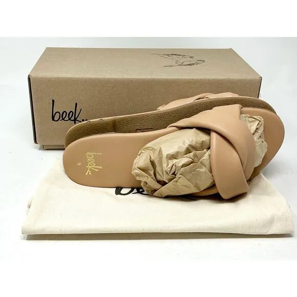 🆕Beek Twistybird Slide Leather Sandal Beach Nude Tan NIB Size 9