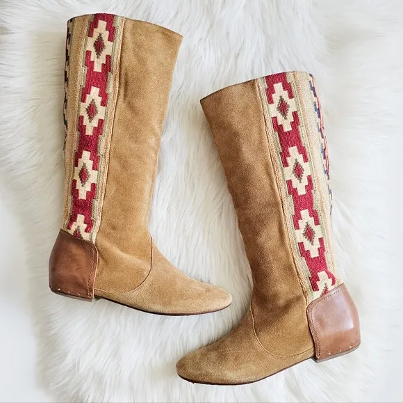 Belle By Sigerson Morrison Genuine Suede  Western Boots Studded Sock Accent 9B
