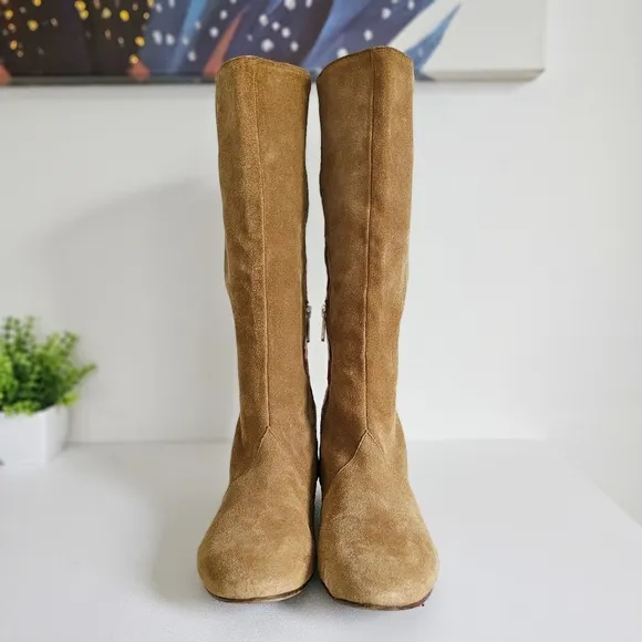 Belle By Sigerson Morrison Genuine Suede  Western Boots Studded Sock Accent 9B