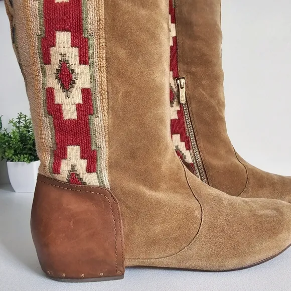 Belle By Sigerson Morrison Genuine Suede  Western Boots Studded Sock Accent 9B