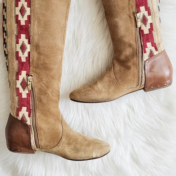 Belle By Sigerson Morrison Genuine Suede  Western Boots Studded Sock Accent 9B