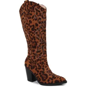 Berness Arizona Leopard Print Western Embroidered Low Heeled Cowboy Boots