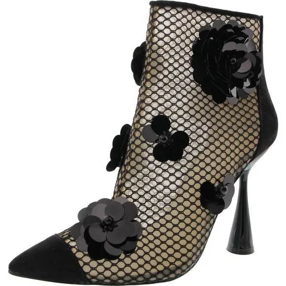 Betsey Johnson Womens Black Embellished Faux Leather Ankle Boots New