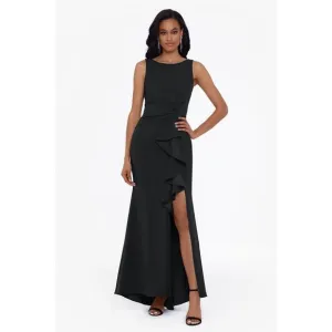 Betsy &amp; Adam &quot;CHRISTINE&quot; SCUBA CREPE RUFFLED BOW GOWN Black NWT 8