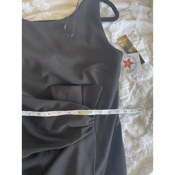 Betsy &amp; Adam &quot;CHRISTINE&quot; SCUBA CREPE RUFFLED BOW GOWN Black NWT 8