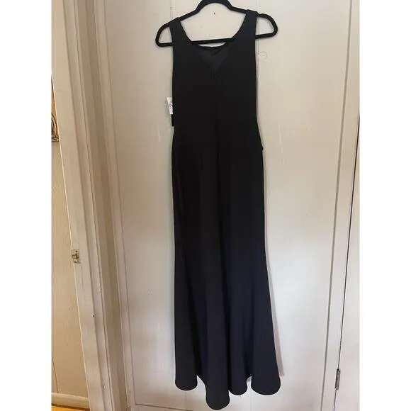 Betsy &amp; Adam &quot;CHRISTINE&quot; SCUBA CREPE RUFFLED BOW GOWN Black NWT 8
