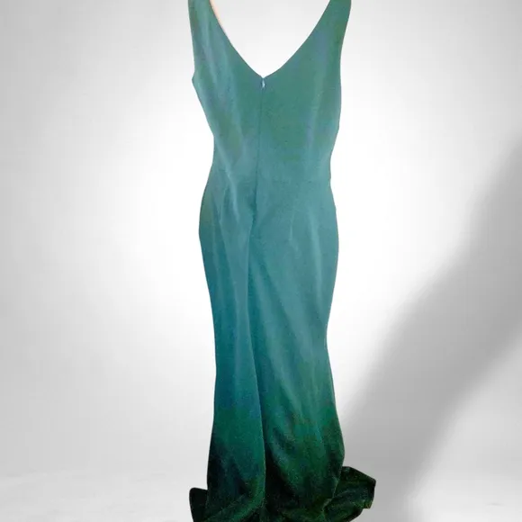 BETSY &amp; ADAM &quot;CHRISTINE&quot; SCUBA CREPE RUFFLED BOW GOWN