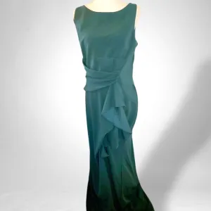 BETSY &amp; ADAM &quot;CHRISTINE&quot; SCUBA CREPE RUFFLED BOW GOWN