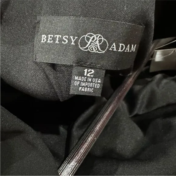 Betsy &amp; Adam NWT &quot;CHRISTINE&quot; SCUBA CREPE RUFFLED BOW GOWN in Black Size 12