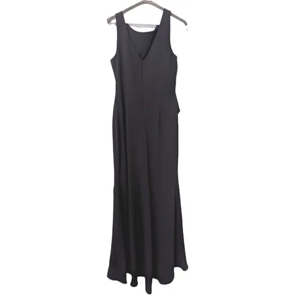 Betsy &amp; Adam NWT &quot;CHRISTINE&quot; SCUBA CREPE RUFFLED BOW GOWN in Black Size 12